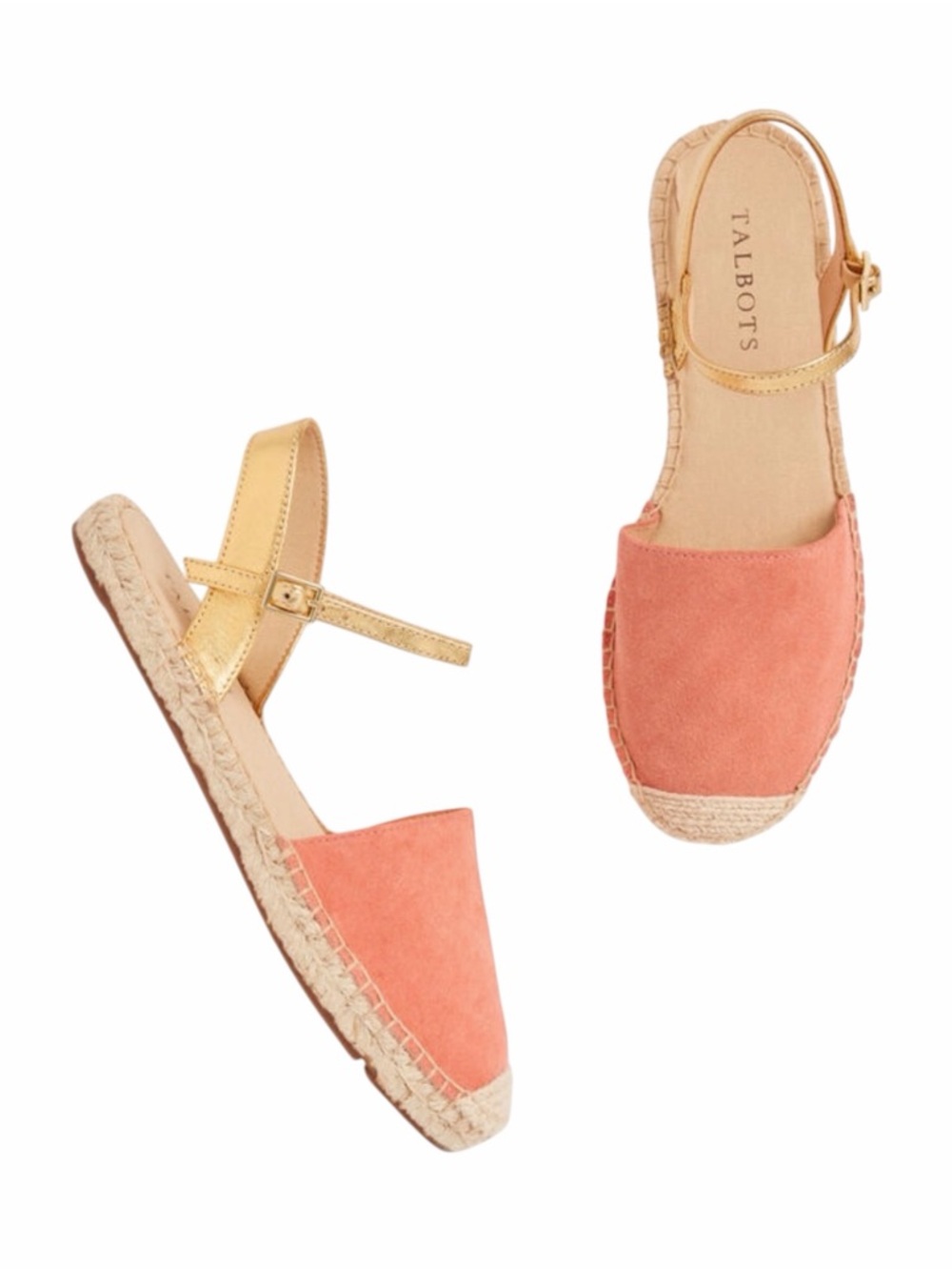 NEW Talbots Coral Suede & Gold Leather Izzy D’Orsay Espadrille Flats Sandals 10 - Picture 2 of 10